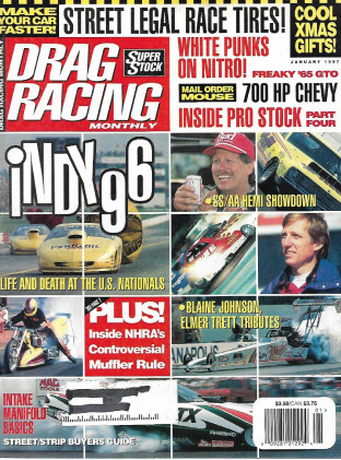 DRAG RACING MONTHLY 1997 JAN - US NATS, THUNDERBOLT, GLIDDEN, ZOMBIE